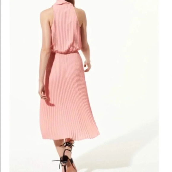 Babaton Aritzia Bautista Midi Dress Pleated Mock Neck Side slit Pink Size XXS - Picture 16 of 16